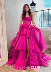Maggie | A Line Strapless Black Long Prom Dress Near Me - Price #price_variant_lowest# - Hot Pink - PromDressClub